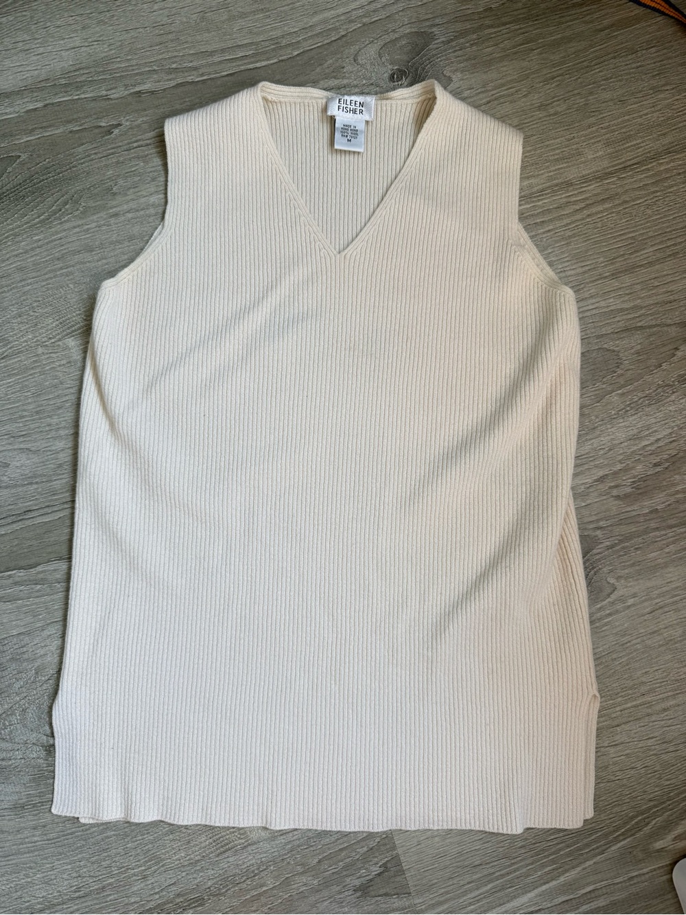 Eileen Fisher Ribbed V-Neck Wool Tank in Ivory/Cream
